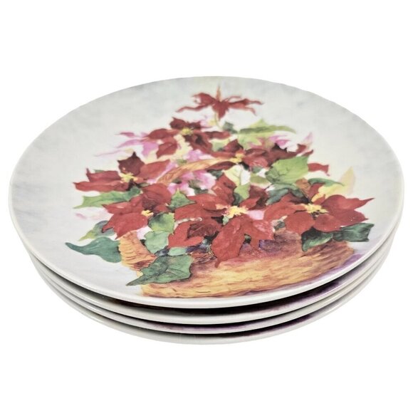 Formalities Baum Bros Poinsettia Basket Salad Dessert Luncheon Plates – Set of 4 - Picture 3 of 16